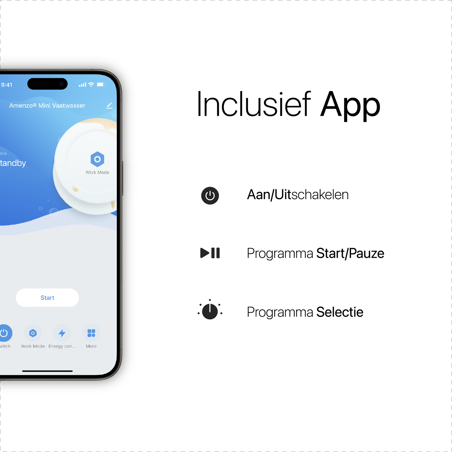Mini Vaatwasser - Inclusief App - Energielabel A - 900 Watt - 5 Programma's - Wit - Afwasmachine - Met Waterreservoir