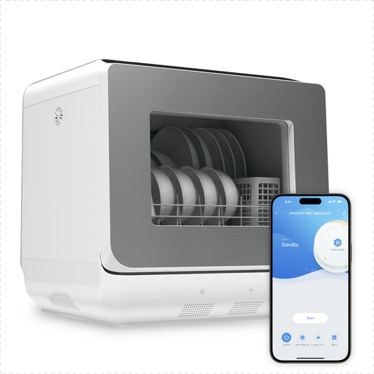 Mini Vaatwasser - Inclusief App - Energielabel A - 900 Watt - 5 Programma's - Wit - Afwasmachine - Met Waterreservoir